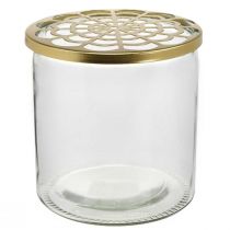 Jarra com tampa metálica, auxiliar de encaixe, jarra de vidro com encaixe de encaixe, decoração de mesa A15cm Ø15cm