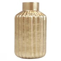 Itens Vaso vaso de vidro dourado com ranhuras vaso de flores de vidro Ø8cm Alt.14cm