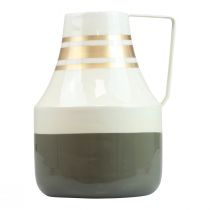 Itens Vaso vintage de metal com alça, jarro decorativo, estilo shabby chic, Ø17cm A23cm, creme/cinza/dourado