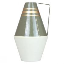 Itens Vaso metálico nostálgico com alça em estilo vintage - Creme/Cinza/Dourado Ø19cm A31cm