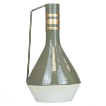 Itens Jarro decorativo vintage em metal com alça, nas cores cinza e dourado, Ø18cm A33cm, ideal para flores secas e plantas artificiais.
