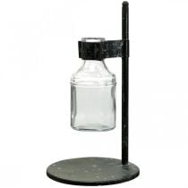 Vaso decorativo garrafa de vidro decorativo com suporte de metal preto Ø13cm
