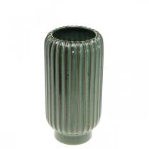 Itens Vaso de cerâmica, decoração de mesa, vaso decorativo canelado verde, castanho Ø10,5cm Alt.21,5cm