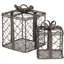 Itens Cesta de arame vintage para presente metal cinza 10,5/7,5 cm conjunto de 2 peças