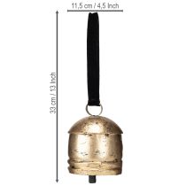 Itens Sino vintage dourado com fita de veludo preta H15cm
