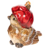 Itens Estatueta decorativa de pássaro com chapéu em forma de maçã vermelha, decoração de outono, 13 cm
