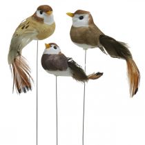 Decoração de primavera, mini pássaros, pássaros decorativos em fio marrom, bege H2.5cm 24pcs