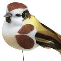 Decoração de primavera, pássaros em um fio, pássaro artificial marrom, branco H3cm 12pcs