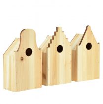 Caixa de ninhada de madeira para casa de passarinho Blue Tit Fir H22,5cm 3 unidades