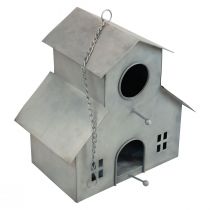 Itens Casa de passarinho para pendurar metal cinza 2 andares 24x15x26cm