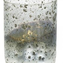 Vela em vidro jarra em vidro bicolor claro, prateado A14cm Ø10cm