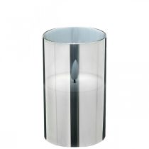 Vela festiva LED em vidro prateado, cera verdadeira, branco quente, temporizador, alimentado por bateria Ø7,3cm Alt.12,5cm