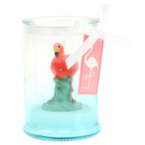 Lanterna de vidro com vela flamingo 9cm
