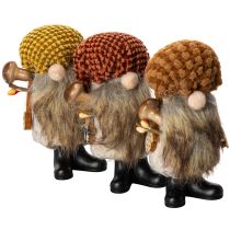 Itens Conjunto de 3 estatuetas de gnomo com barba e chapéu pontudo, 10 cm.