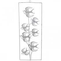 Decoração de andorinha, decoração de parede de metal, pássaros para pendurar brancos, prata chique gasto A47,5 cm