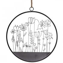 Anel de flores para decoração de parede decoração de verão metal cinza/preto Ø38cm