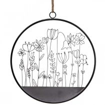 Itens Anel de flores para decoração de parede decoração de verão metal cinza/preto Ø38cm