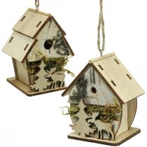 Itens Pingente de Natal pequenas casas decorativas de madeira H6.5/7.5cm 4 unidades