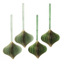 Itens Enfeites de Natal vintage, em papel verde e dourado, Ø8cm, conjunto de 4