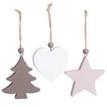 Itens Enfeites de Natal, estrelas, árvores, corações, decoração de madeira, estilo escandinavo vintage, 6 peças