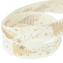 Itens Fita de Natal creme dourado pinheiros 25mm 15m
