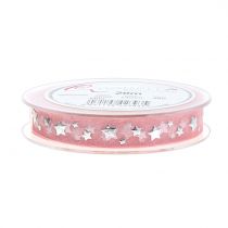 Itens Fita de Natal organza rosa com motivo estrela 15mm 20m