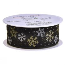 Itens Fita de natal flocos de neve de organza ouro preto 40mm 15m