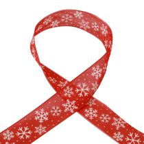 Fita de Natal com flocos de neve vermelhos, fita para presente 40mm 15m