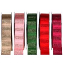 Fita de Natal com fios dourados coloridos 25mm 20m