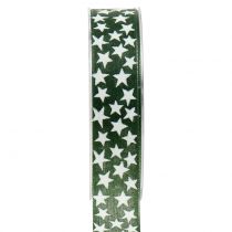 Fita de Natal com estrela verde, branco 25mm 20m