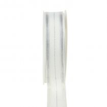 Fita de Natal com listras transparentes de lurex branco, prata 25mm 25m