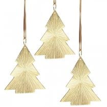 Árvore de Natal de metal ouro 8x10cm para pendurar 3 unidades.