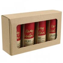 Itens Velas vermelhas do Advento "Feliz Natal" feitas de cera de estearina e colza para decoração natalina, conjunto de 4, 130/60mm