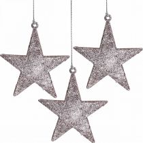 Pingente de estrela de decoração de natal glitter rosa 10cm 12uds