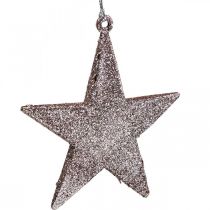 Pingente de estrela de decoração de natal glitter rosa 10cm 12uds