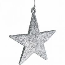 Decoração de natal estrela pingente prata glitter 9cm 12pcs