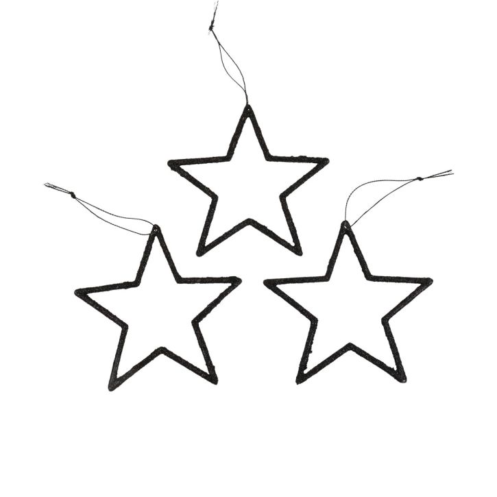Itens Decoração de Natal pingente estrela preto glitter 12 cm 12 unidades