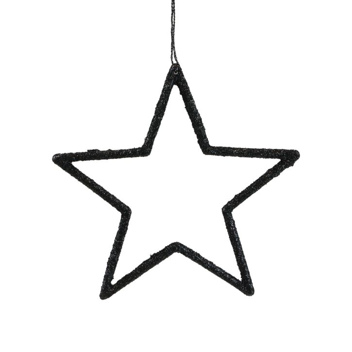 Itens Decoração de Natal pingente estrela preto glitter 12 cm 12 unidades