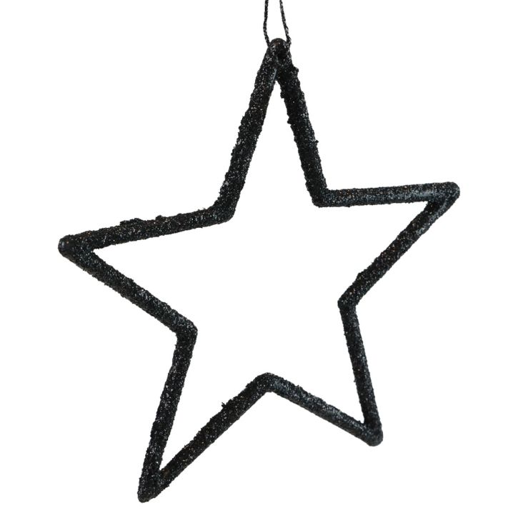 Itens Decoração de Natal pingente estrela preto glitter 12 cm 12 unidades