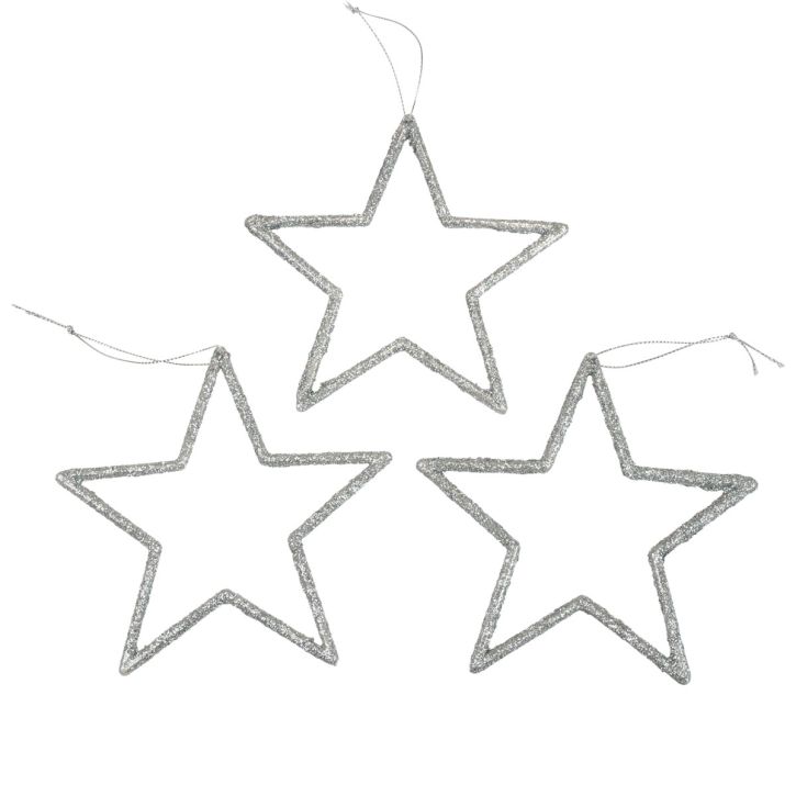 Itens Decoração de Natal pingente estrela prata glitter 12 cm 12 unidades