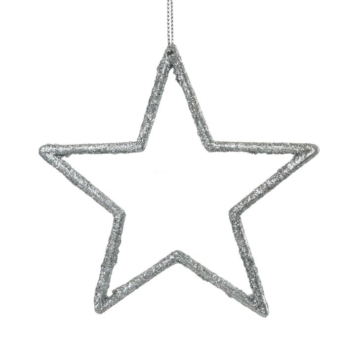 Itens Decoração de Natal pingente estrela prata glitter 12 cm 12 unidades