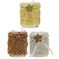 Itens Decoração de Natal lanterna vidro pele sintética A12cm Ø9.5cm 3uds