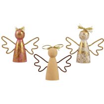 Anjo de natal decoração de madeira cabide decorativo dourado 9 × 3 × 7,5 cm 6 unidades
