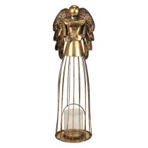 Anjo de Natal Natal, castiçal de metal dourado estilo antigo 52cm