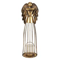 Anjo de Natal Natal, castiçal de metal dourado estilo antigo 52cm