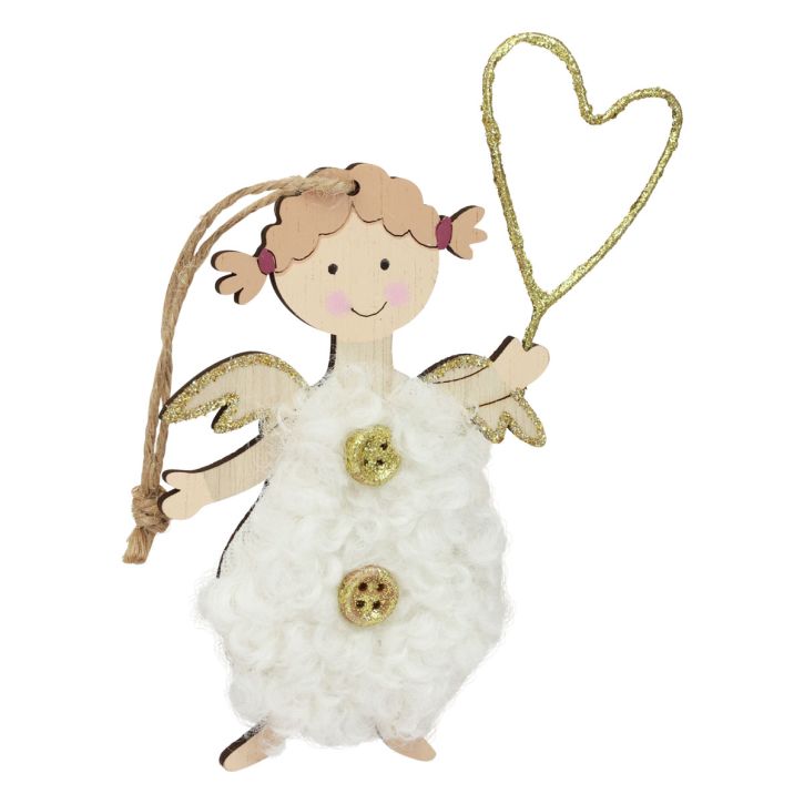 Itens Anjo de natal com coração decorações para árvores de natal madeira 14,5 cm 8 unidades