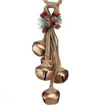 Itens Grandes sinos de Natal dourados com laço e ramos de pinheiro, decoração festiva para portas e ambientes, 51 cm