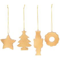Itens Enfeites de Natal, estilo biscoito de gengibre, com aparência de glacê, quebra-nozes, estrela, árvore, guirlanda, 6 cm, 4 peças