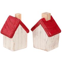 Itens Casa de Natal de madeira decoração de Natal branco vermelho 7cm 6 peças
