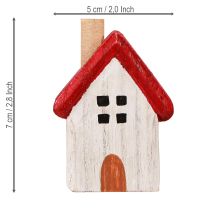 Itens Casa de Natal de madeira decoração de Natal branco vermelho 7cm 6 peças